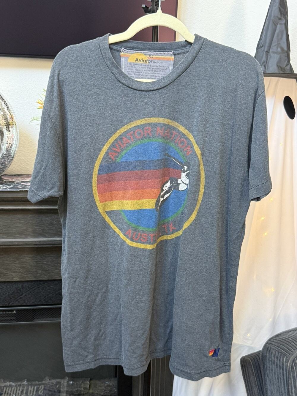 Aviator Nation Austin Surfer Graphic T-Shirt Mens XL Charcoal Grey Vintage Vibe